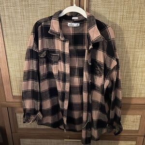 Hollister Plaid Flannel Shirt - Black and Tan